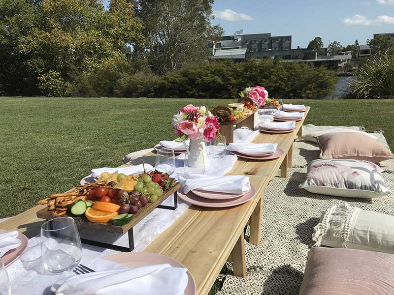 Beautiful outdoor picnic set up for baby shower