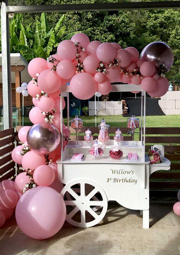 Lolly Cart decorated with pink balloons